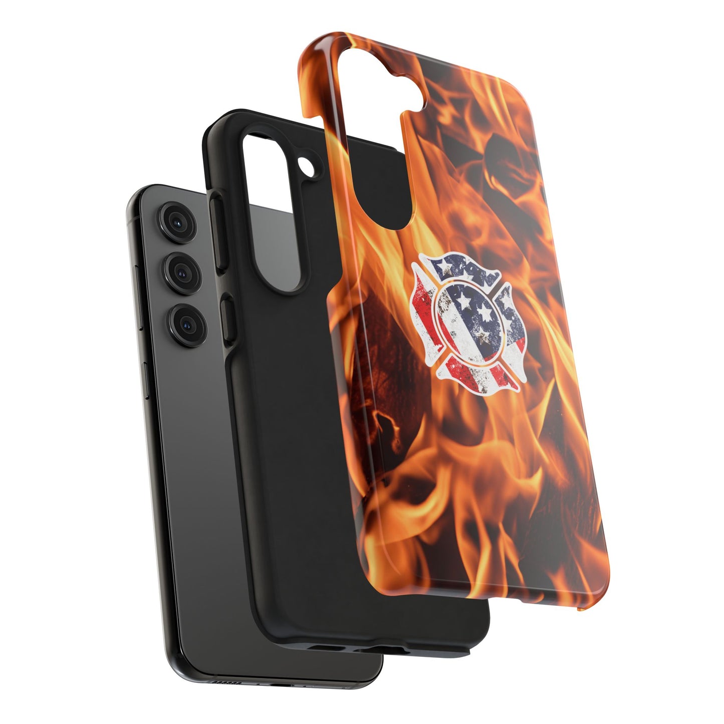 Tough Phone Case: American Flag Firefighter Badge Flames