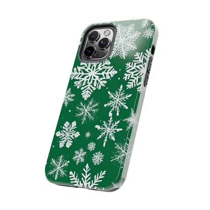 Snowflakes on Green - Tough Phone Case for iPhone and Samsung Smartphones