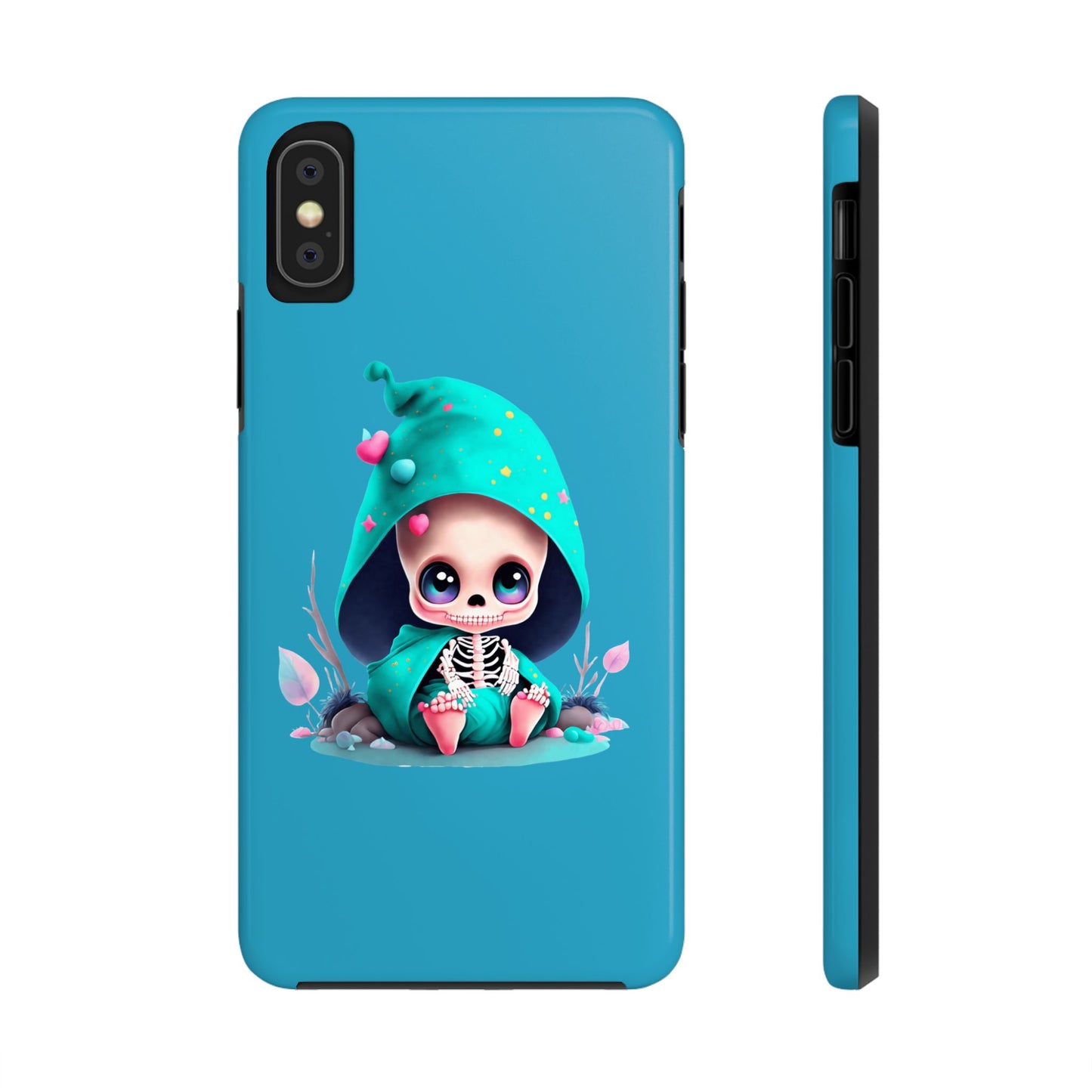 Phone Case - Creepy, But Cute Skeleton in Turquoise Hoodie Design for iPhone and Samsung Smartphones