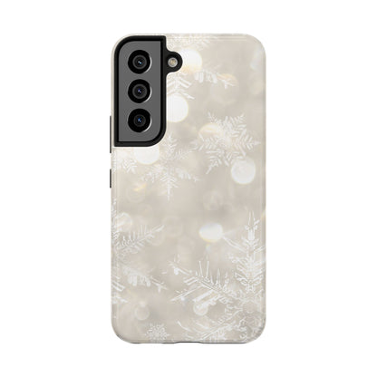 iPhone or Samsung Tough Phone Case White Icey Snowflake Winter Design