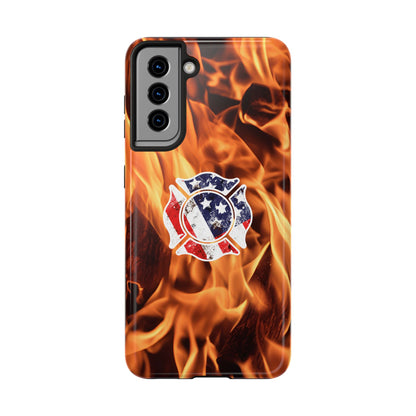 Tough Phone Case: American Flag Firefighter Badge Flames