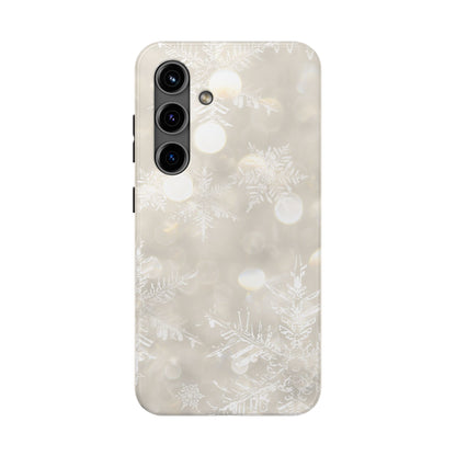 iPhone or Samsung Tough Phone Case White Icey Snowflake Winter Design