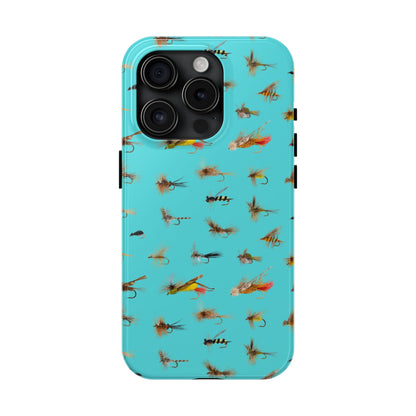 Dry Fly Fishing Lures on Turquoise Tough Phone Case for iPhone and Samsung Smartphones