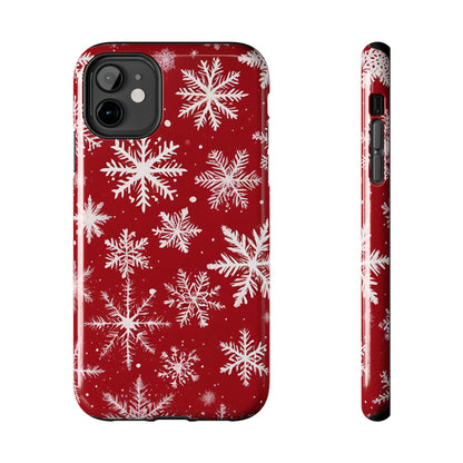 Snowflakes on Red - Tough Phone Case for iPhone and Samsung Phone Cases