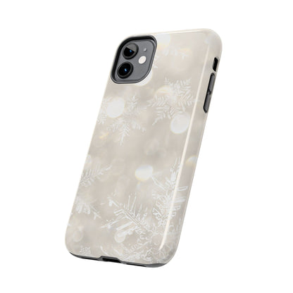 iPhone or Samsung Tough Phone Case White Icey Snowflake Winter Design