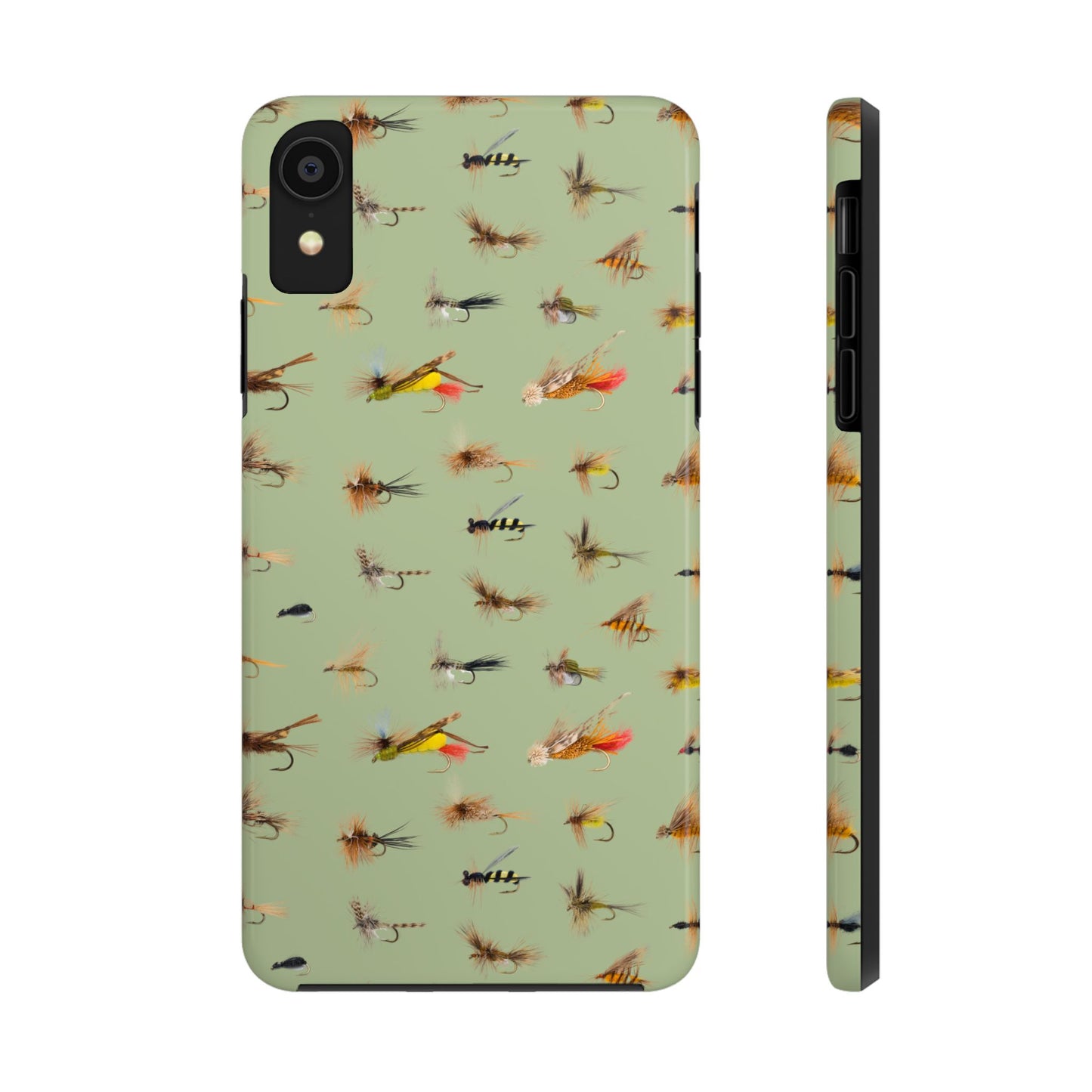 Dry Fly Fishing Lures on Olive Green  - Tough Phone Case for iPhone and Samsung Smartphones