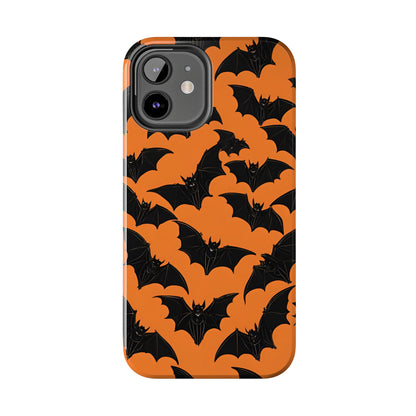 Phone Case Halloween Bats on Orange - Tough Phone Case for iPhones and Samsung Smartphones