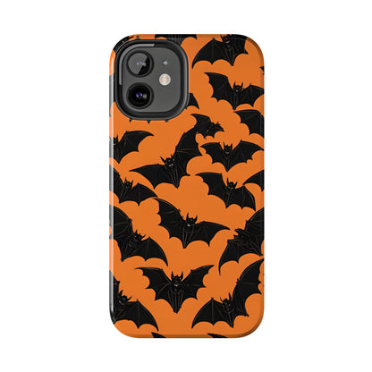 Phone Case Halloween Bats on Orange - Tough Phone Case for iPhones and Samsung Smartphones