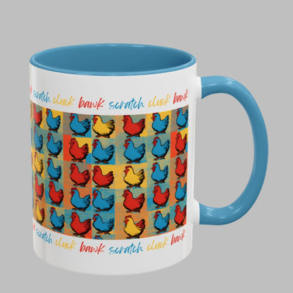 Whimsical Chicken Mug Colorful Cat Pattern Mug - Pop Art Design