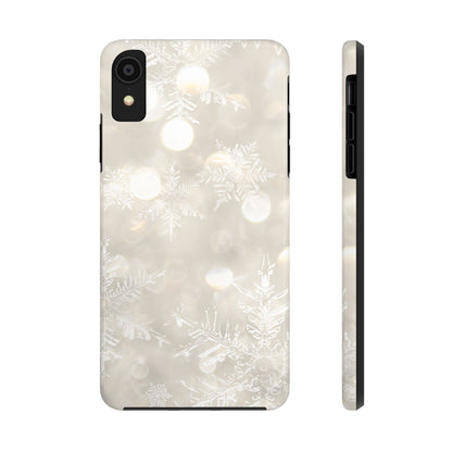 iPhone or Samsung Tough Phone Case White Icey Snowflake Winter Design