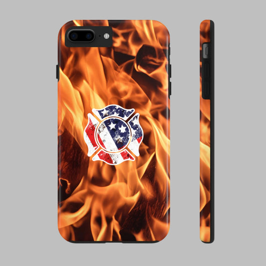 Tough Phone Case: American Flag Firefighter Badge Flames