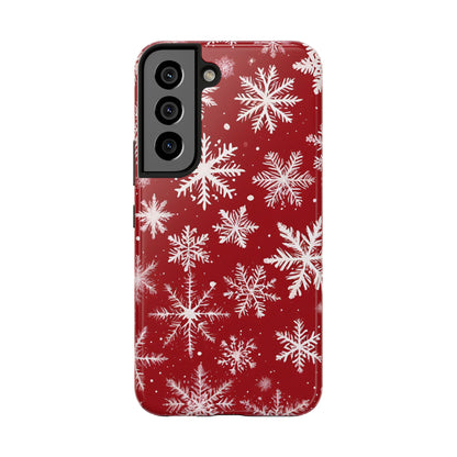 Snowflakes on Red - Tough Phone Case for iPhone and Samsung Phone Cases