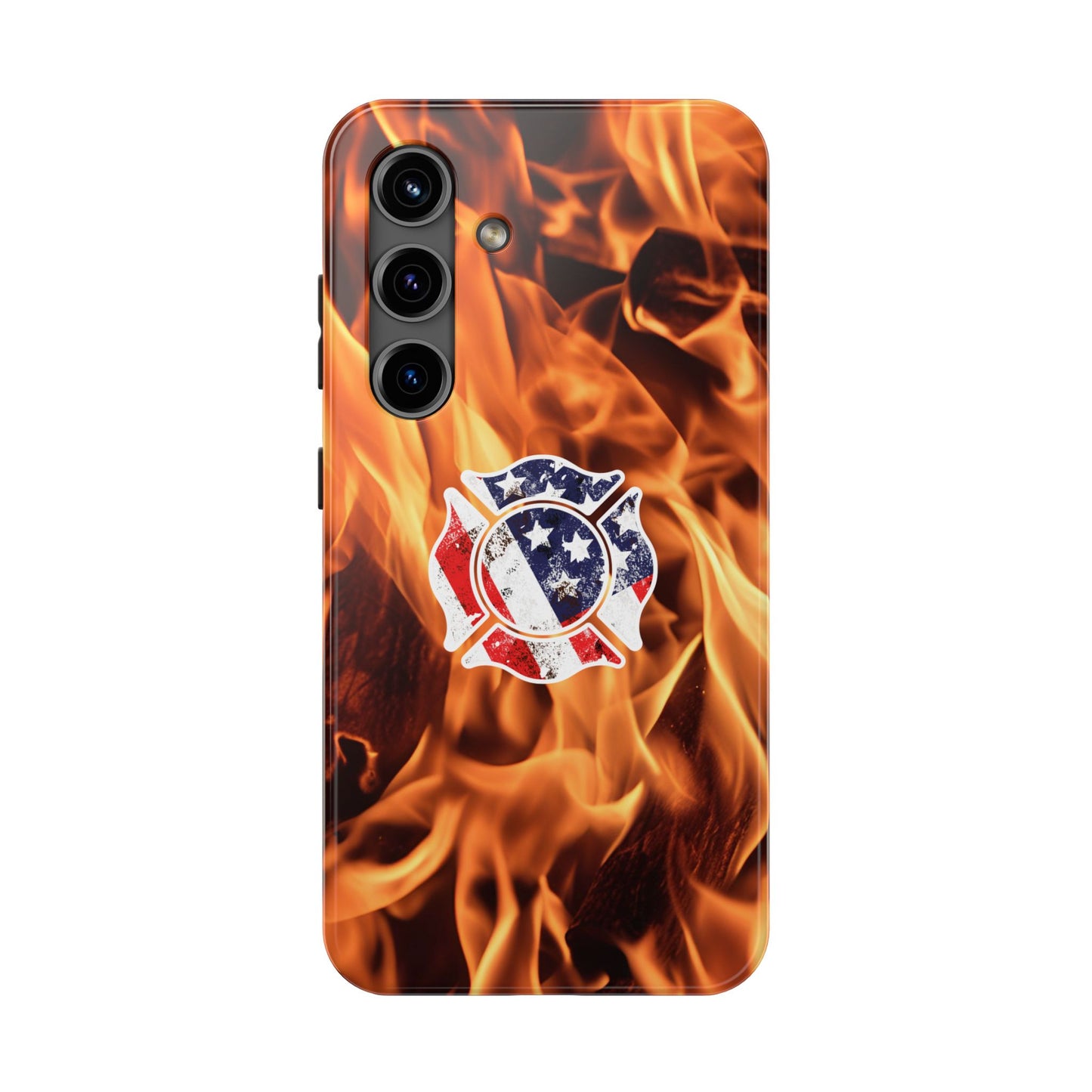 Tough Phone Case: American Flag Firefighter Badge Flames