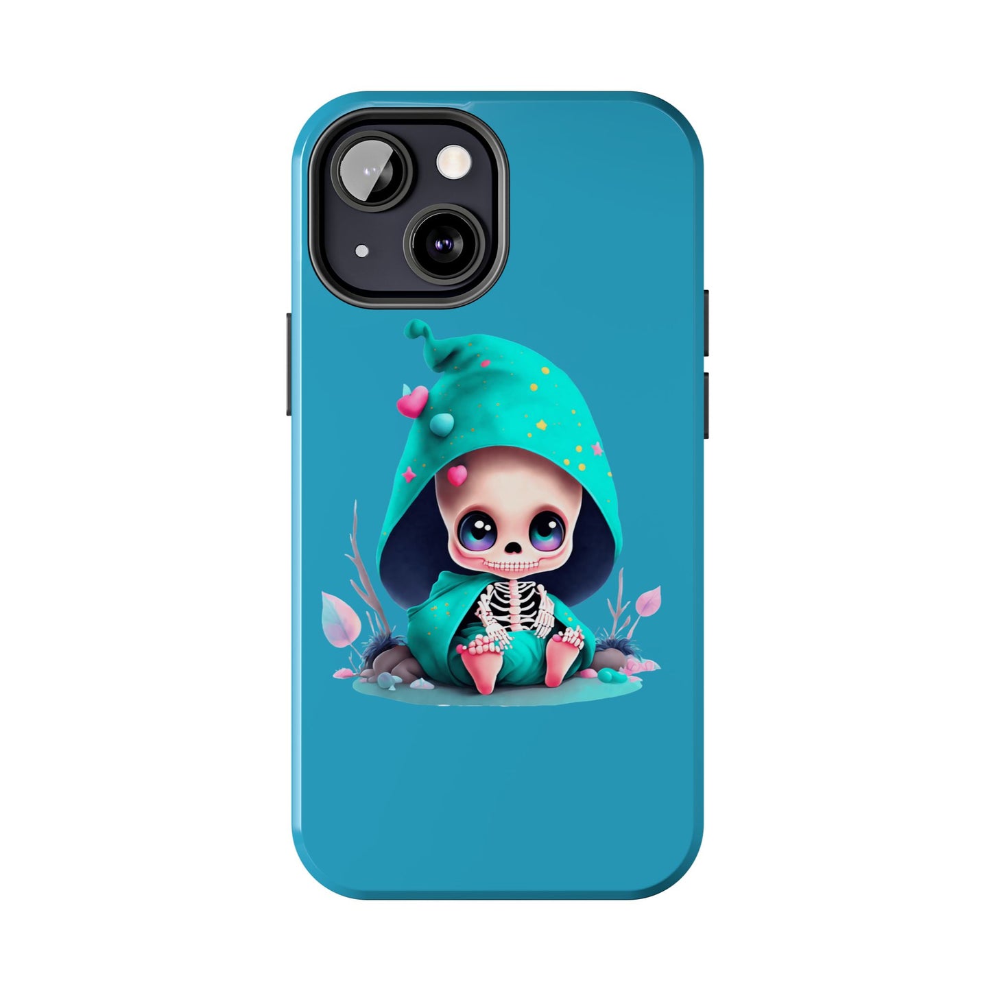 Phone Case - Creepy, But Cute Skeleton in Turquoise Hoodie Design for iPhone and Samsung Smartphones