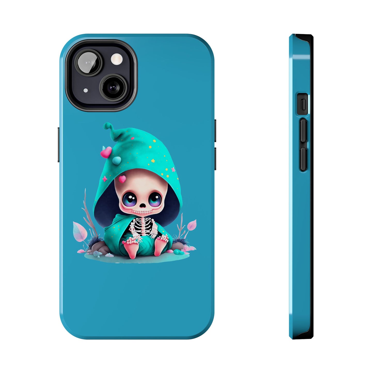 Phone Case - Creepy, But Cute Skeleton in Turquoise Hoodie Design for iPhone and Samsung Smartphones