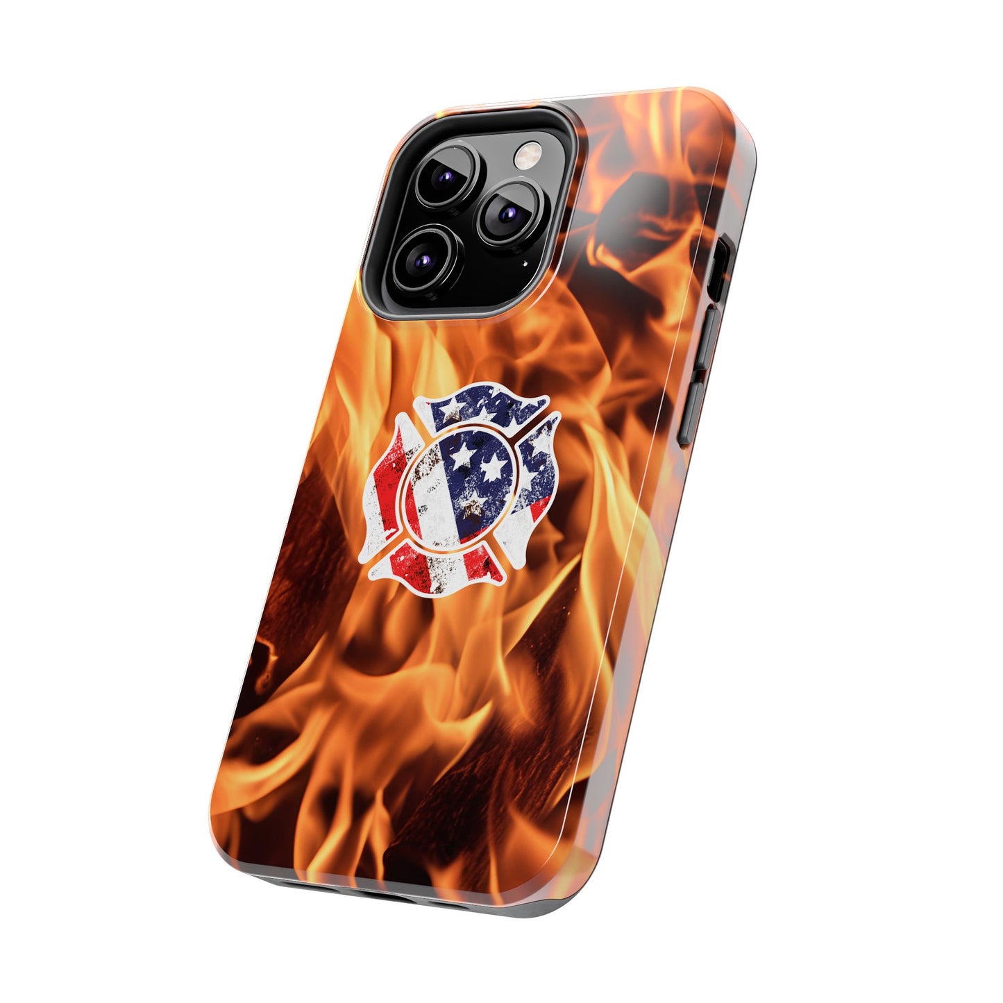 Tough Phone Case: American Flag Firefighter Badge Flames