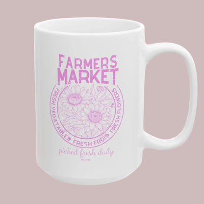 Coffee Tea Mug Farmers Market in Pink Distressed Design