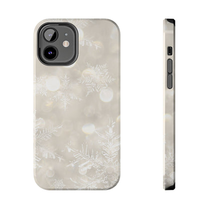 iPhone or Samsung Tough Phone Case White Icey Snowflake Winter Design