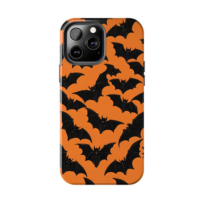 Phone Case Halloween Bats on Orange - Tough Phone Case for iPhones and Samsung Smartphones