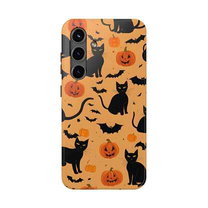 Halloween Black Cats and Pumpkins - Tough Phone Case for iPhones and Samsung Smartphones