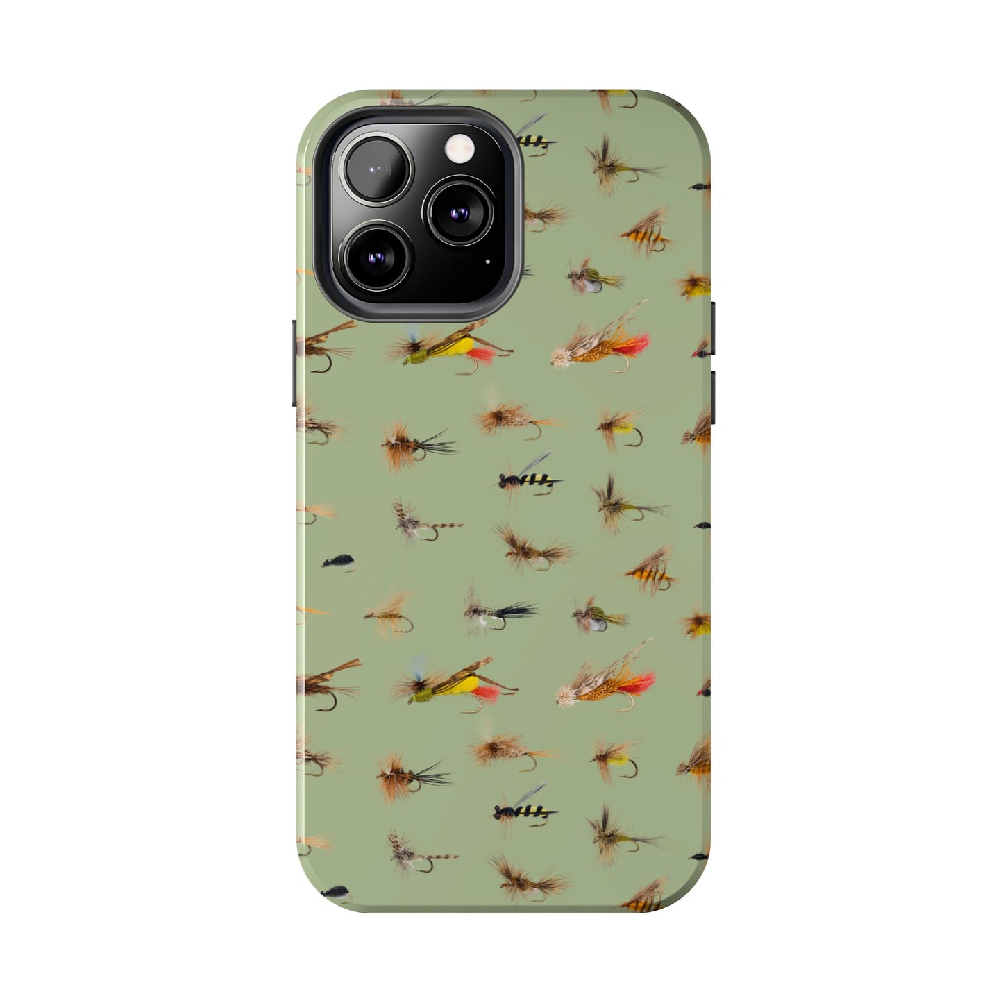 Dry Fly Fishing Lures on Olive Green  - Tough Phone Case for iPhone and Samsung Smartphones