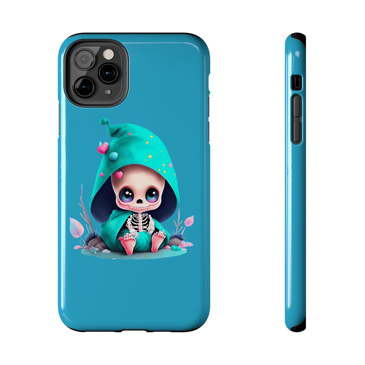 Phone Case - Creepy, But Cute Skeleton in Turquoise Hoodie Design for iPhone and Samsung Smartphones