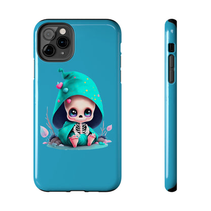 Phone Case - Creepy, But Cute Skeleton in Turquoise Hoodie Design for iPhone and Samsung Smartphones