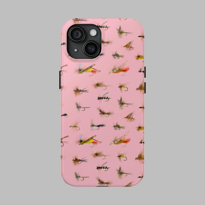 Dry Fly Fishing Lures in Pink Tough Phone Case for iPhone and Samsung Smartphones