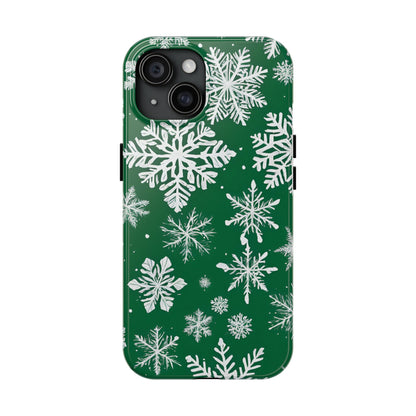 Snowflakes on Green - Tough Phone Case for iPhone and Samsung Smartphones