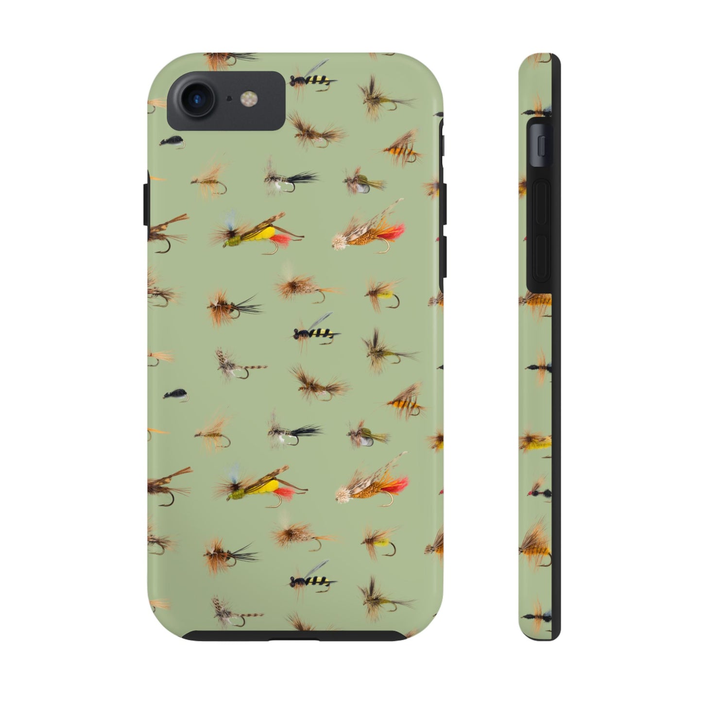 Dry Fly Fishing Lures on Olive Green  - Tough Phone Case for iPhone and Samsung Smartphones