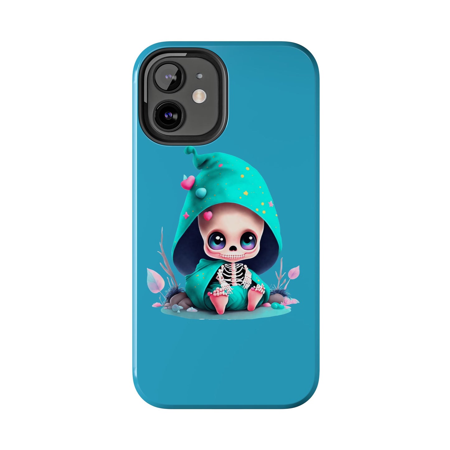 Phone Case - Creepy, But Cute Skeleton in Turquoise Hoodie Design for iPhone and Samsung Smartphones