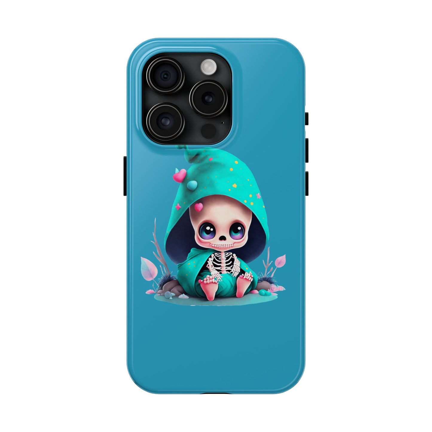 Phone Case - Creepy, But Cute Skeleton in Turquoise Hoodie Design for iPhone and Samsung Smartphones