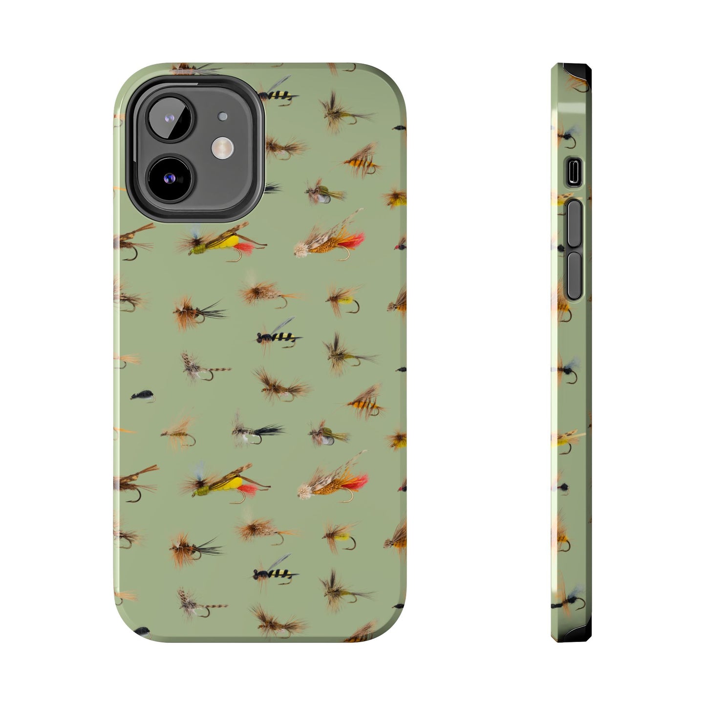 Dry Fly Fishing Lures on Olive Green  - Tough Phone Case for iPhone and Samsung Smartphones