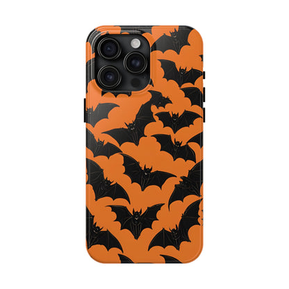 Phone Case Halloween Bats on Orange - Tough Phone Case for iPhones and Samsung Smartphones