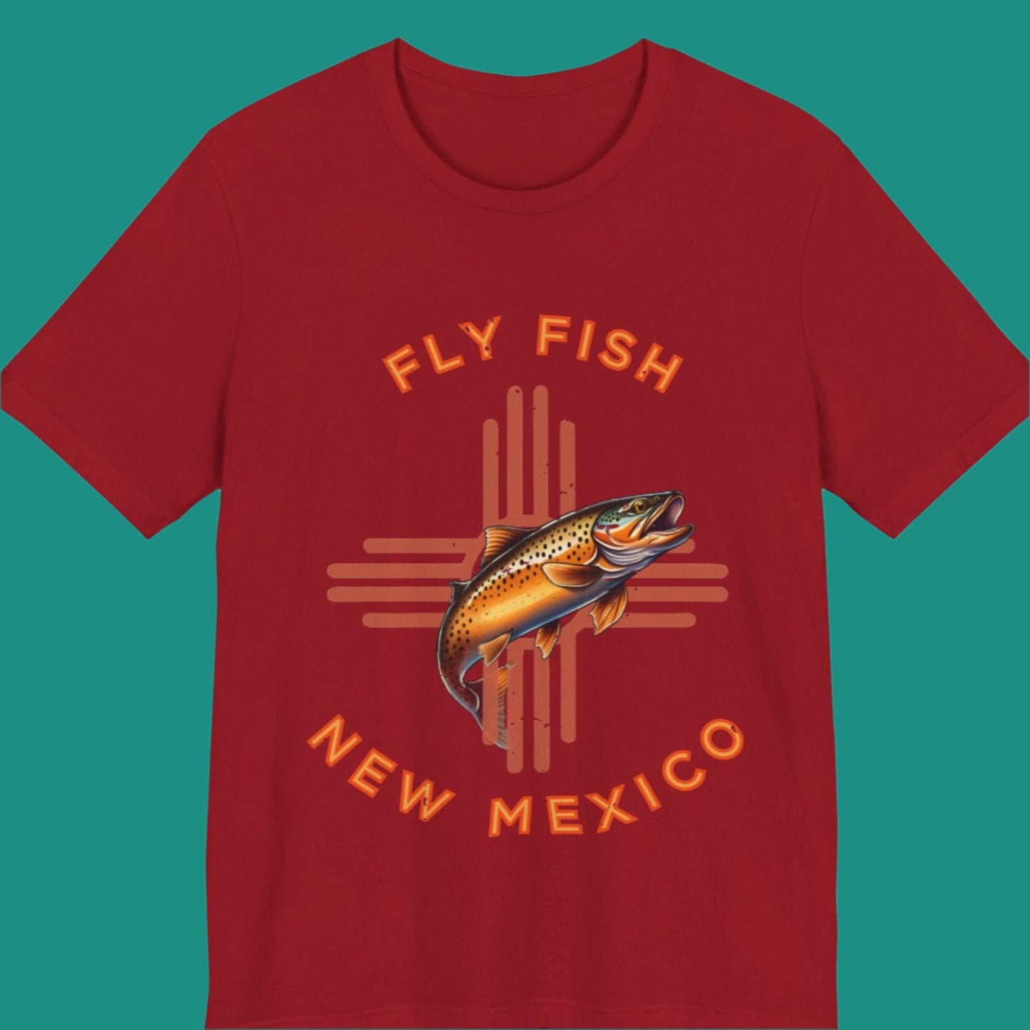 Fly Fishing New Mexico Distressed T - Shirt for Men and Women - Orange Zia -Women's