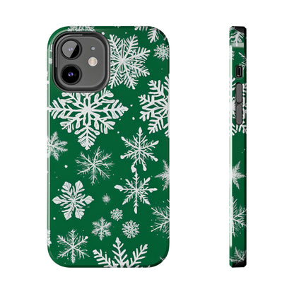 Snowflakes on Green - Tough Phone Case for iPhone and Samsung Smartphones