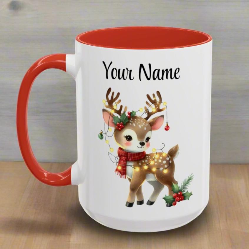 Personalized Coffee Mug Vintage Reindeer Design (11oz or 15oz) Christmas Mug - Design #4