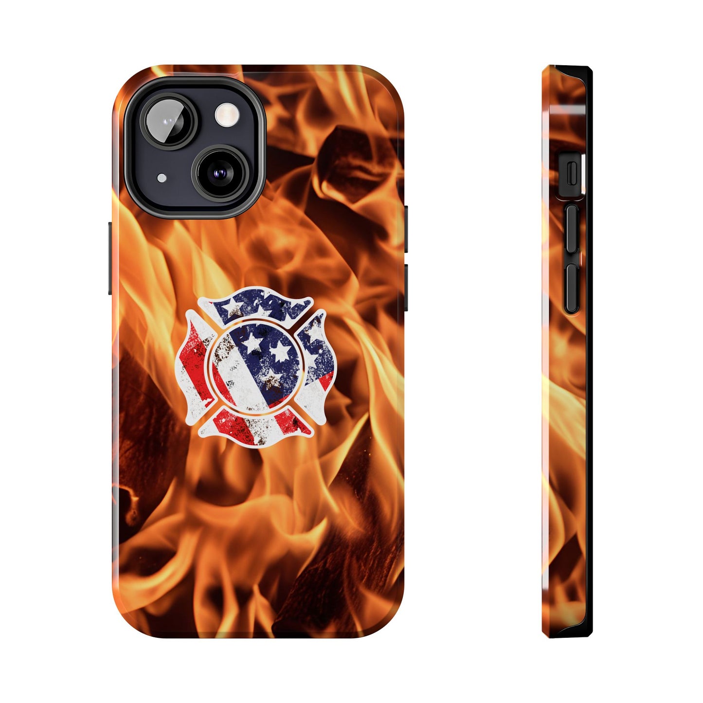 Tough Phone Case: American Flag Firefighter Badge Flames