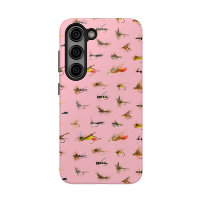 Dry Fly Fishing Lures in Pink Tough Phone Case for iPhone and Samsung Smartphones