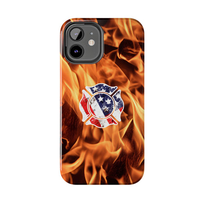 Tough Phone Case: American Flag Firefighter Badge Flames