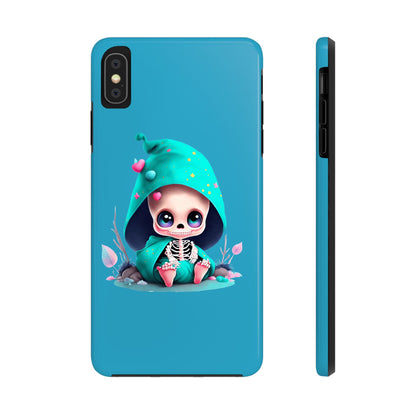 Phone Case - Creepy, But Cute Skeleton in Turquoise Hoodie Design for iPhone and Samsung Smartphones