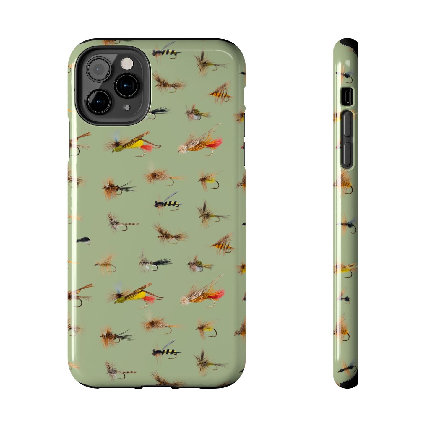 Dry Fly Fishing Lures on Olive Green  - Tough Phone Case for iPhone and Samsung Smartphones