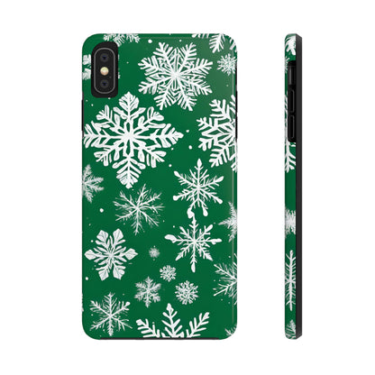 Snowflakes on Green - Tough Phone Case for iPhone and Samsung Smartphones