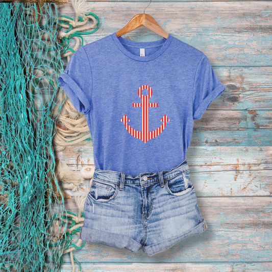 Unisex Striped Anchor T-Shirt - Nautical Style for Beach Lovers