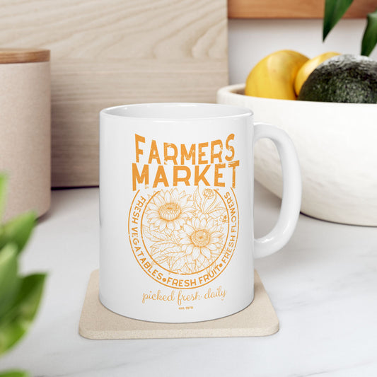 Coffee Tea Mug Farmers Market in Yellow Distressed Design - Series