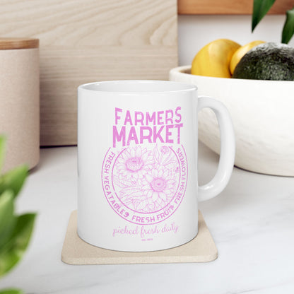 Coffee Tea Mug Farmers Market in Pink Distressed Design