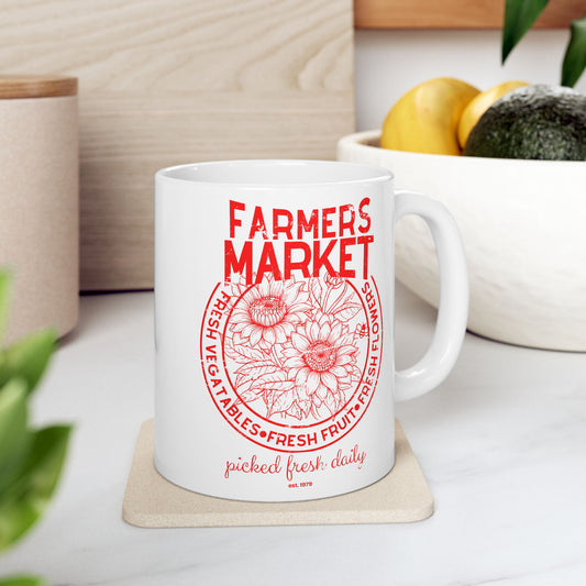 Coffee Tea Mug Farmers Market in Red Distressed Design - Series