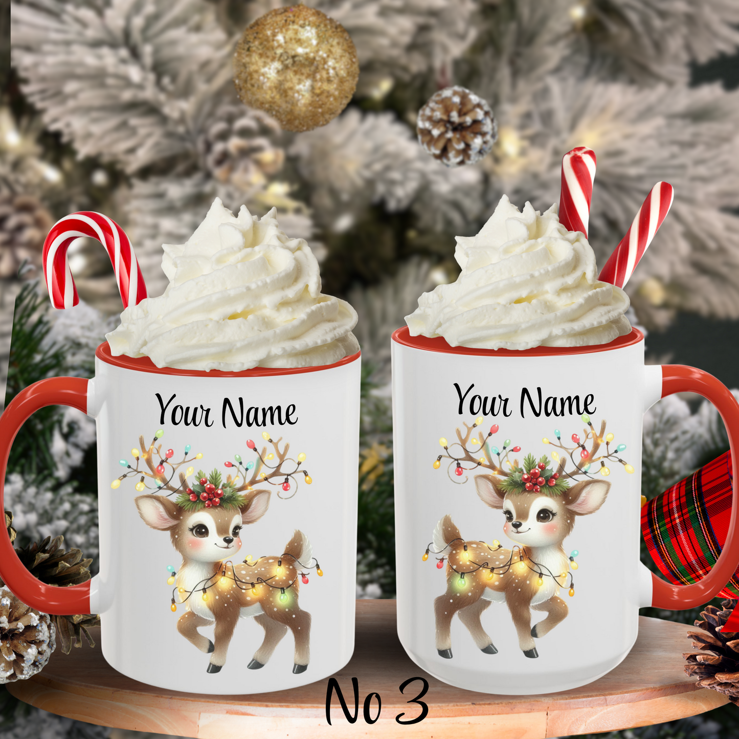 Personalized Coffee Mug Vintage Reindeer Design (11oz or 15oz) Christmas Mug - Design #3