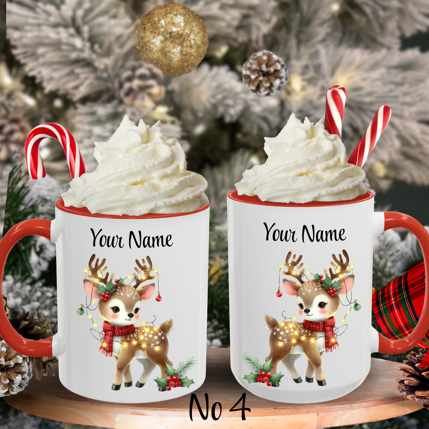 Personalized Coffee Mug Vintage Reindeer Design (11oz or 15oz) Christmas Mug - Design #4