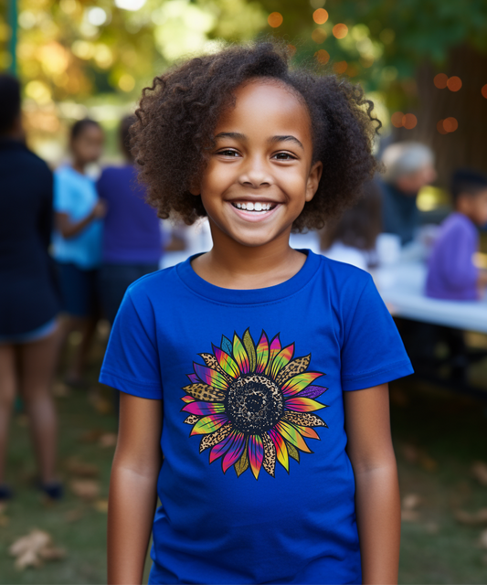 Oversized Colorful Flower Youth Short Sleeve Tee